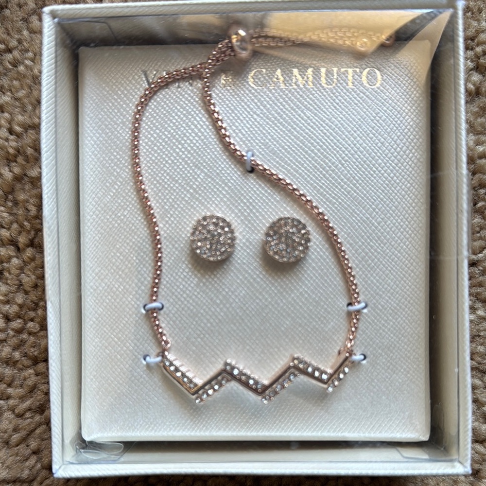 Vince Camuto Rose Gold Zigzag Necklace with Earrings